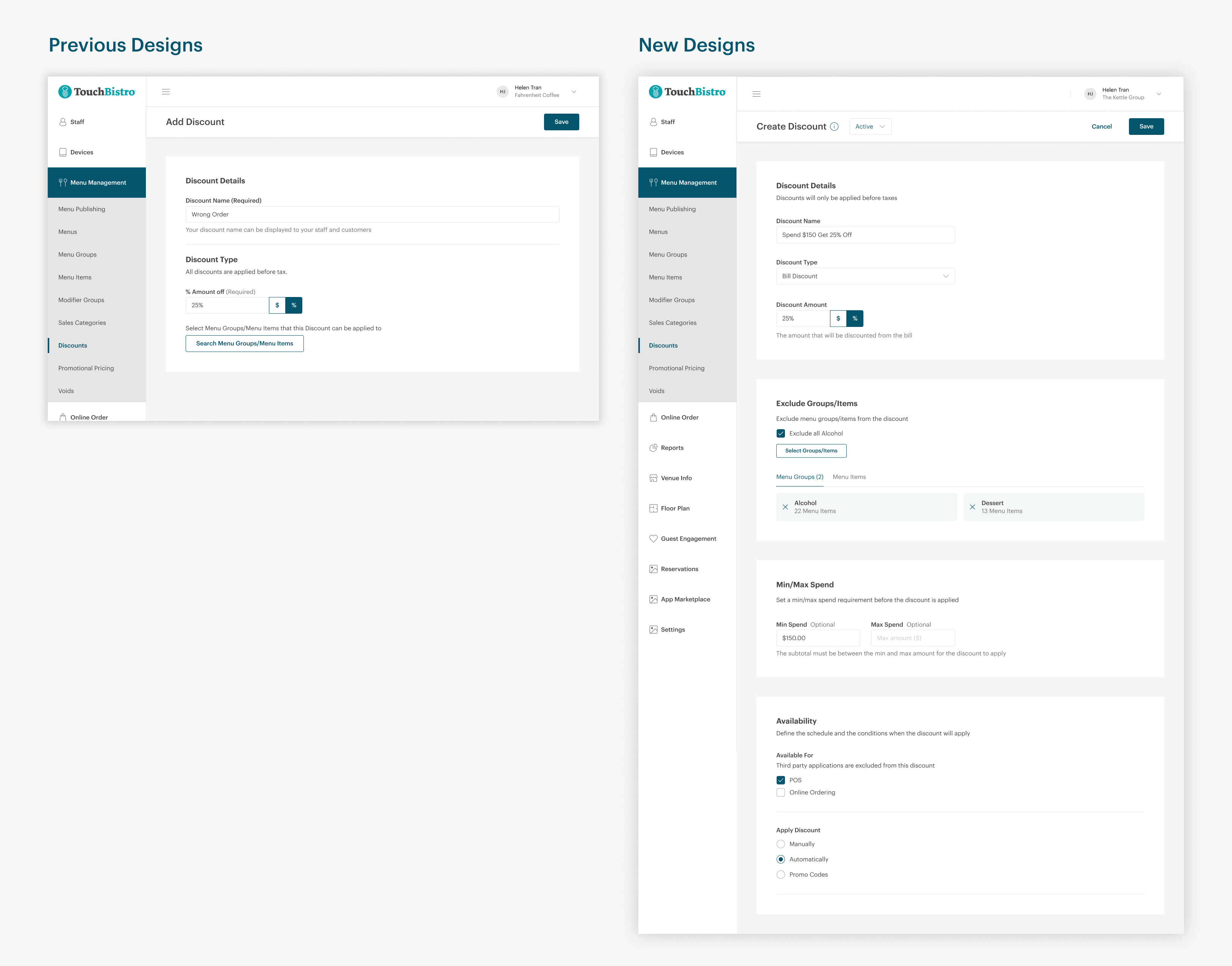 Discount configuration comparison