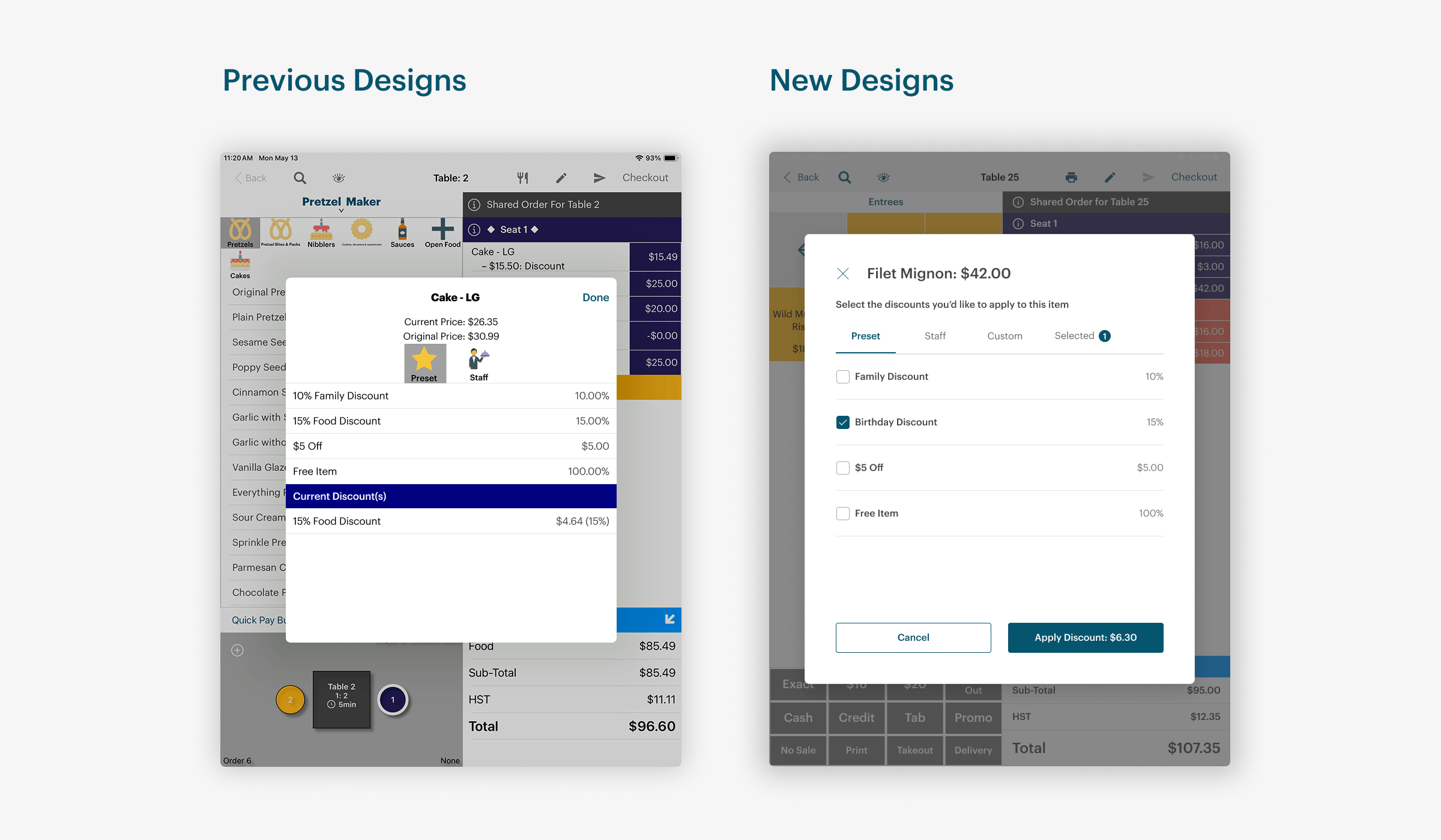 Applying discounts before and after