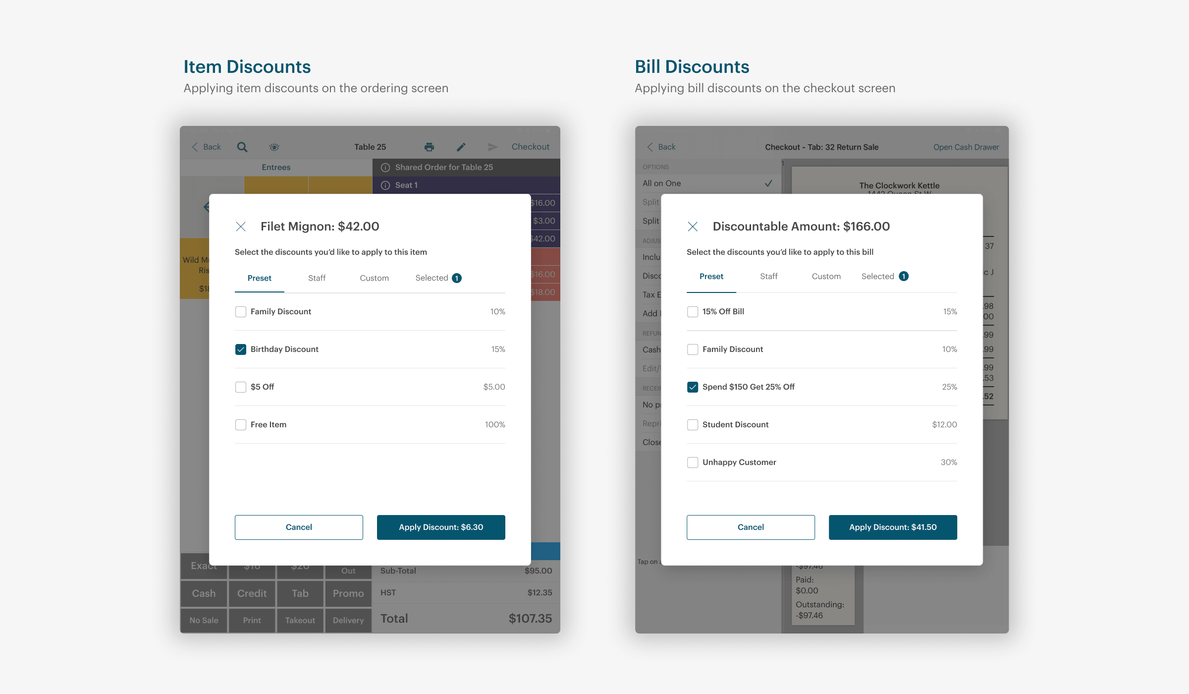 Unified discount modal across screens