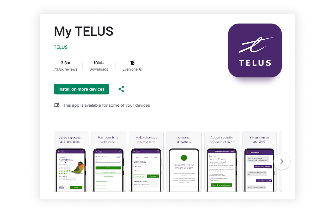 The My TELUS App home screen