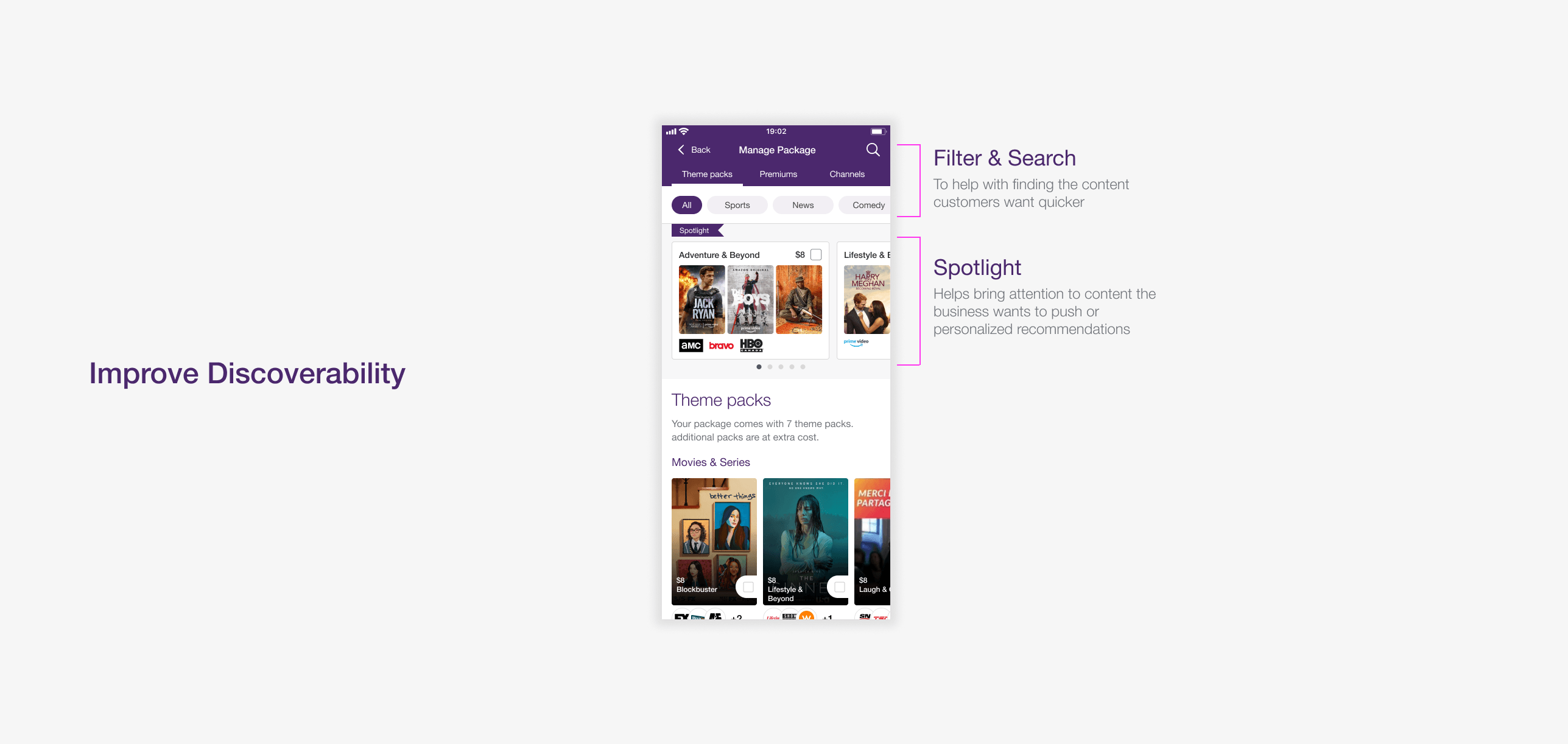 Spotlight section for discovery